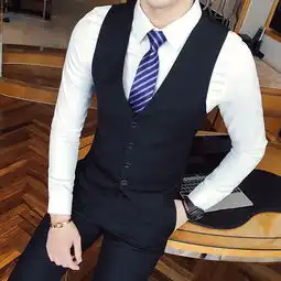 西服套装男士三件套夏季修身西装马甲职业正装新郎结婚礼服伴郎服