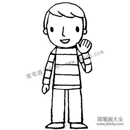 穿条纹t恤的小男孩简笔画教程
