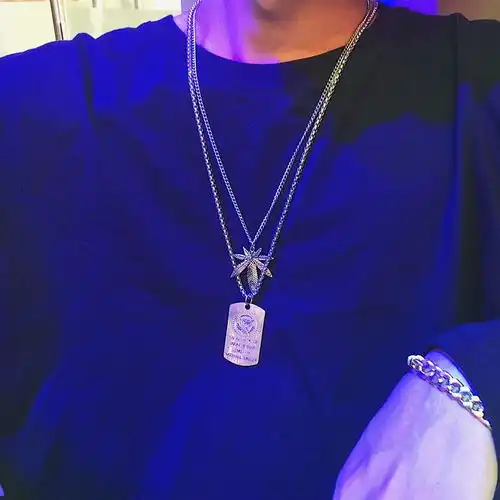 欧美嘻哈潮流行蹦迪毛衣链男女叠戴多层项链ins网红太钢挂件配饰