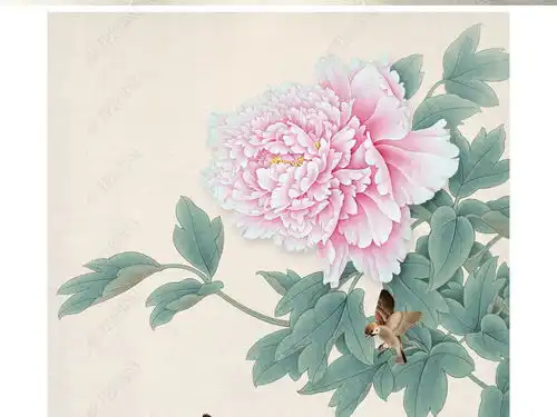 花开富贵新中式手绘工笔花鸟牡丹玄关背景墙图片素材效果图下载