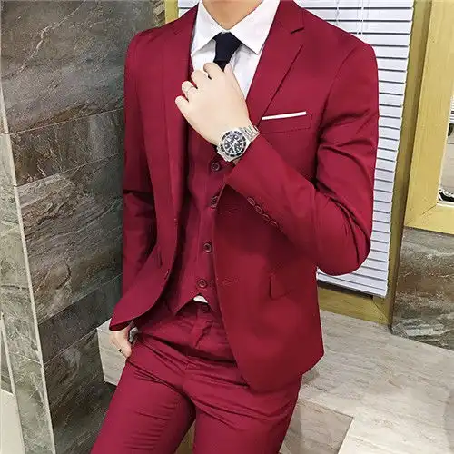 西服套装男士三件套小子装马甲修身伴郎结婚礼服外套上衣正装