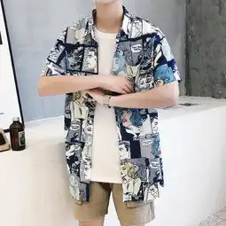 港味复古ins夏威夷花衬衫男短袖原宿风bf宽松ulzzang衬衣潮1186
