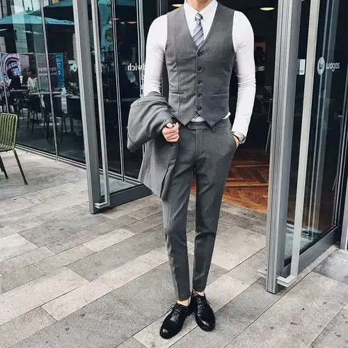 西装马甲男韩版修身背心新郎礼服伴郎团酒店职业马夹潮单件套装