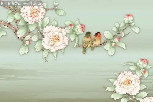 手绘牡丹花背景墙装饰画