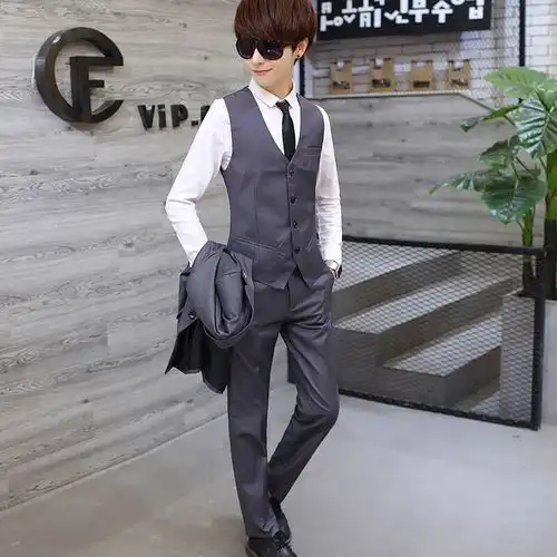 西服马甲男新款免烫男士西装马甲背心西服马夹韩版修身坎肩三件套