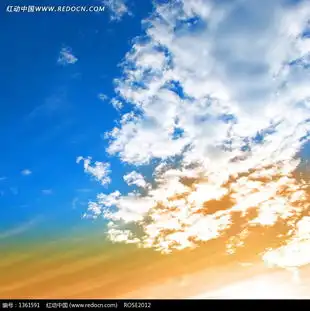 蓝天白云中的七彩光芒图片
