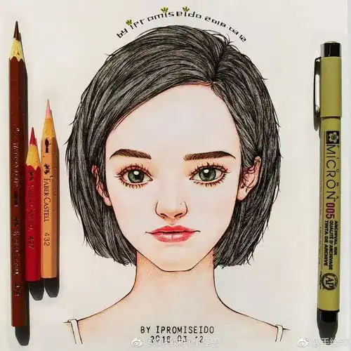 彩铅插画欣赏ipromiseido老师的针管笔彩铅的人物头像插画