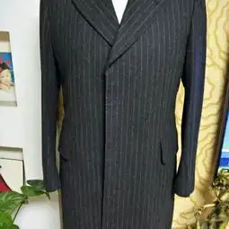 中古着日本制男士长款西服条纹羊毛外套大衣包邮顺丰
