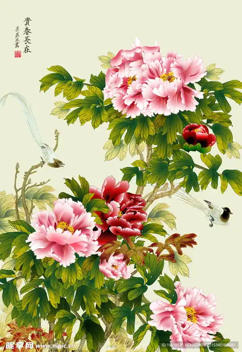 手绘牡丹花鸟图设计图psd分层素材psd分层素材