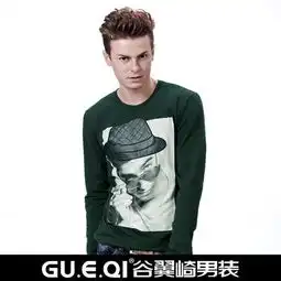 谷翼崎2012新款潮男印花刺绣韩版修身纯棉长袖t恤男we12107图片大全邮乐官方网站