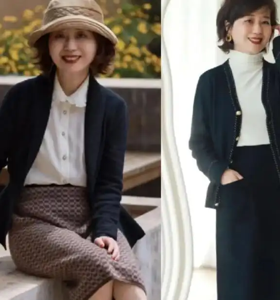 中年女人秋天的打开方式奶奶衫长裙,舒适显瘦还显气质