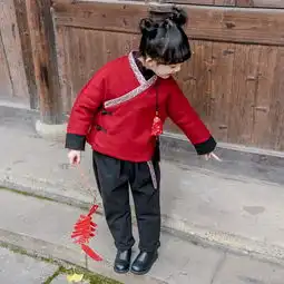 童森童马男女童新年装唐装两件套春冬装新款中国风加厚加绒保暖儿童套装宝宝衣服