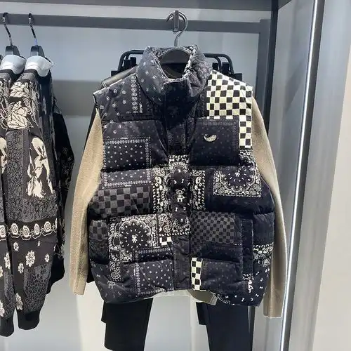 汤河之家2021新品男装腰果花羽绒服黑色灯芯绒男士潮流羽绒马甲