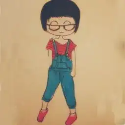 情侣头像一男一女橙色背景红色帽子眯着眼睛一左一右

