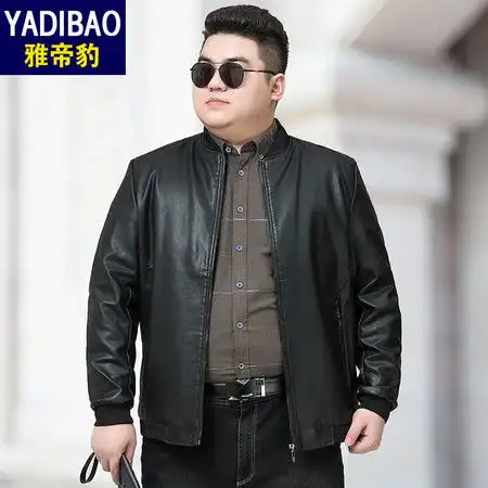 汤河之家秋季休闲大码皮衣男士胖子宽松pu皮夹克加肥加大男装外套皮衣c
