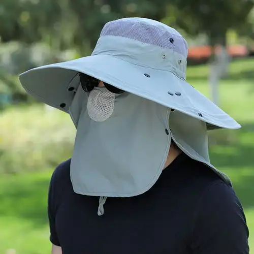 帽子太阳帽男钓鱼户外大沿防晒防紫外线太阳帽夏季迷彩帽子防晒