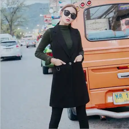 乡情浓无袖西装马甲女韩版中长款纯色开衫夏季翻领中长款一粒扣百搭图片大全邮乐官方网站