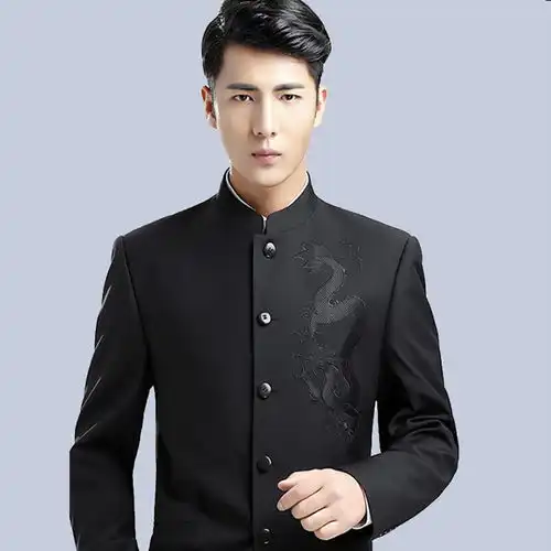 男士青年中山装套装男韩版立领西服中式新郎结婚礼服演出服唐装男