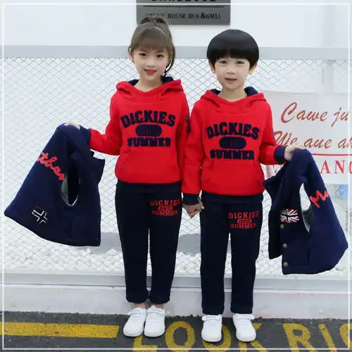 中小学生校服加棉冬装男女童装卫衣三件套加厚加绒套装幼儿园园服