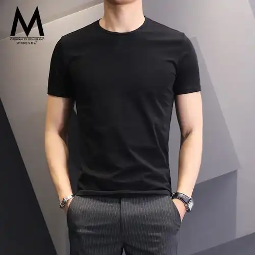 夏季白色t恤男短袖纯色圆领体恤衣服男士修身潮流黑色打底衫上衣