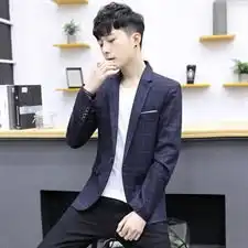 西服青果领一粒单排扣2018年潮四季长袖休闲修身免烫处理青少年