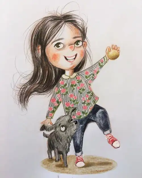 彩铅人物,搞怪又可爱的小女孩,插画师mirikft