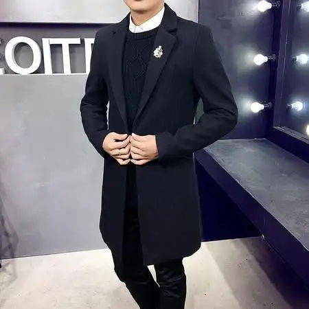 锐力克春季潮流新品高端男士毛呢大衣修身时尚英伦风毛呢中长款经典韩版潮流时尚男装外套呢子大衣7915图片大全邮乐官方网站

