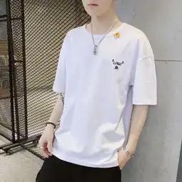 男士纯棉短袖t恤2019新款韩版圆领白色半袖宽松体恤潮流男装