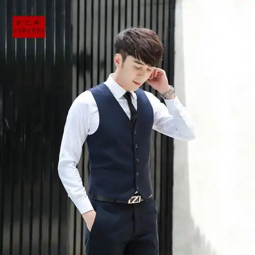 春秋韩版潮修身西装马甲男男士英伦西服背心休闲职业马夹伴郎马甲
