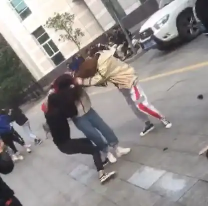 潮汕某地一群女生当街上演全武行揪衣扯发场面混乱