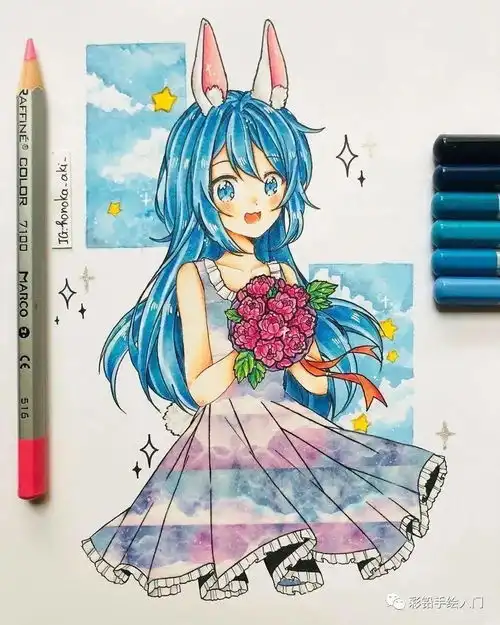 彩铅素材用彩铅画的动漫少女作品欣赏