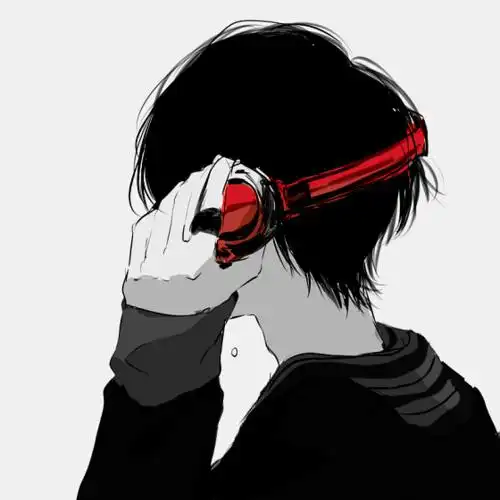 一张二次元男生高冷帅气戴耳机的黑白头像
