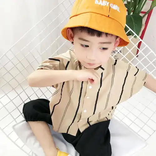 儿童短袖衬衫2020夏装新款男童洋气蝙蝠衬衣中童半袖帅气宝宝上衣