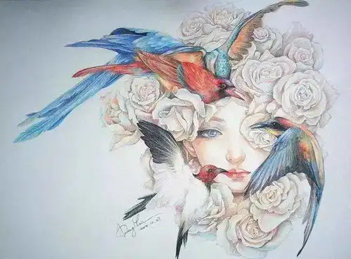 自带仙气的彩铅插画,彩铅手绘图片唯美人物